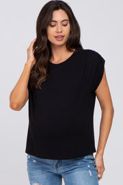 Black Ruched Shoulder Maternity Top