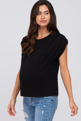 Black Ruched Shoulder Maternity Top