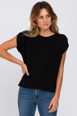 Black Ruched Shoulder Maternity Top