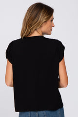 Black Ruched Shoulder Top