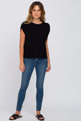 Black Ruched Shoulder Top