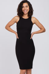 Black Ribbed Sleeveless Dress