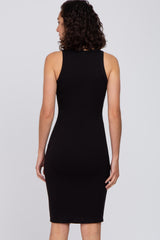 Black Ribbed Sleeveless Dress