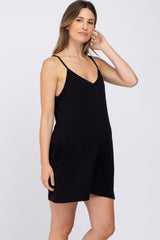 Black V-Neck Basic Maternity Romper