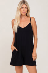 Black V-Neck Basic Maternity Romper