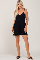 Black V-Neck Basic Romper