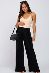 Black Smocked Wide Leg Maternity Pants