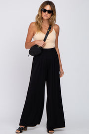 Black Smocked Wide Leg Pants