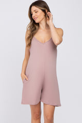 Mauve V-Neck Basic Maternity Romper