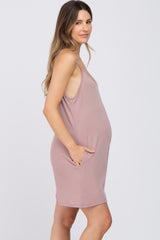 Mauve V-Neck Basic Maternity Romper