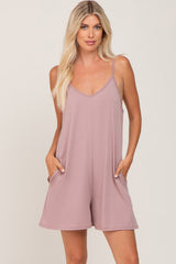 Mauve V-Neck Basic Maternity Romper