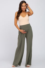 Olive Smocked Wide Leg Maternity Pants