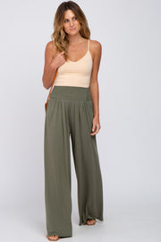 Olive Smocked Wide Leg Pants