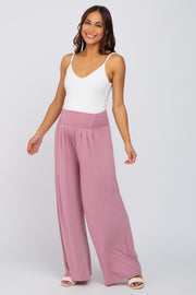 Mauve Smocked Wide Leg Maternity Pants