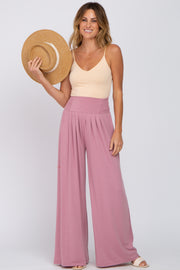 Mauve Smocked Wide Leg Pants