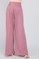 Mauve Smocked Wide Leg Pants