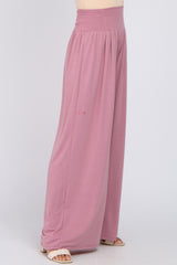 Mauve Smocked Wide Leg Pants