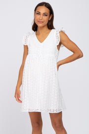 Ivory Eyelet V-Neck Maternity Dress