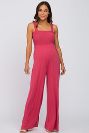 Pink Sleeveless Smocked Wide Leg Maternity Jumpsuit