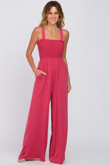 Pink Sleeveless Smocked Wide Leg Jumpsuit