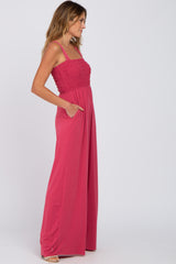 Pink Sleeveless Smocked Wide Leg Jumpsuit