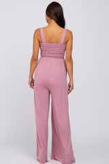 Mauve Sleeveless Smocked Wide Leg Maternity Jumpsuit