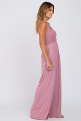 Mauve Sleeveless Smocked Wide Leg Jumpsuit