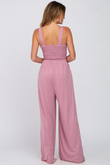 Mauve Sleeveless Smocked Wide Leg Jumpsuit