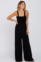 Black Sleeveless Smocked Wide Leg Maternity Jumpsuit