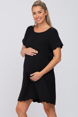 Black Scalloped Maternity Shift Dress