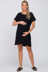 Black Scalloped Maternity Shift Dress