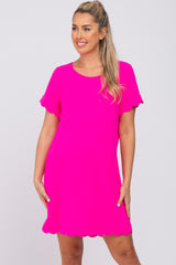 Fuchsia Scalloped Maternity Shift Dress