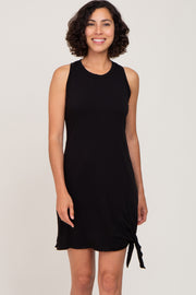 Black Sleeveless Knotted Hem Dress