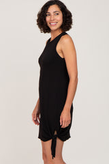 Black Sleeveless Knotted Hem Dress