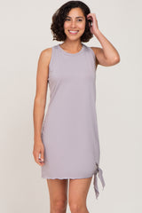 Grey Sleeveless Knotted Hem Maternity Dress