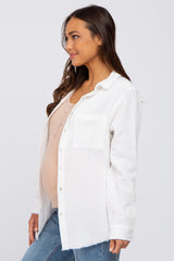 Ivory Frayed Hem Button Down Maternity Top