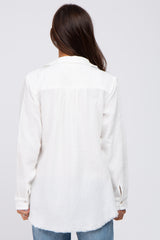 Ivory Frayed Hem Button Down Maternity Top