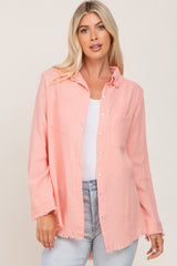 Peach Frayed Hem Button Down Maternity Top