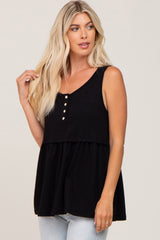 Black Sleeveless Button Front Top