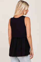 Black Sleeveless Button Front Top