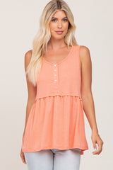 Coral Sleeveless Button Front Maternity Top