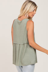 Light Olive Sleeveless Button Front Top