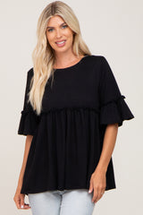 Black Ruffle Accent Babydoll Maternity Top