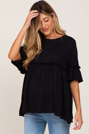 Black Ruffle Accent Babydoll Maternity Top