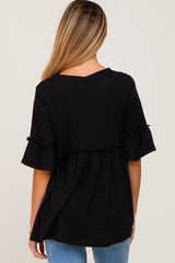 Black Ruffle Accent Babydoll Maternity Top