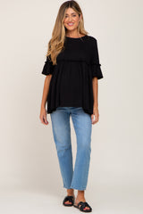 Black Ruffle Accent Babydoll Maternity Top