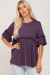 Plum Ruffle Accent Babydoll Maternity Top