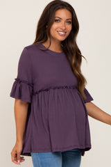 Plum Ruffle Accent Babydoll Maternity Top