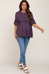 Plum Ruffle Accent Babydoll Maternity Top