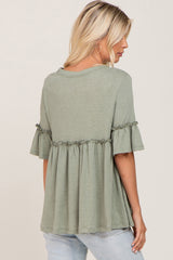 Light Olive Ruffle Accent Babydoll Top